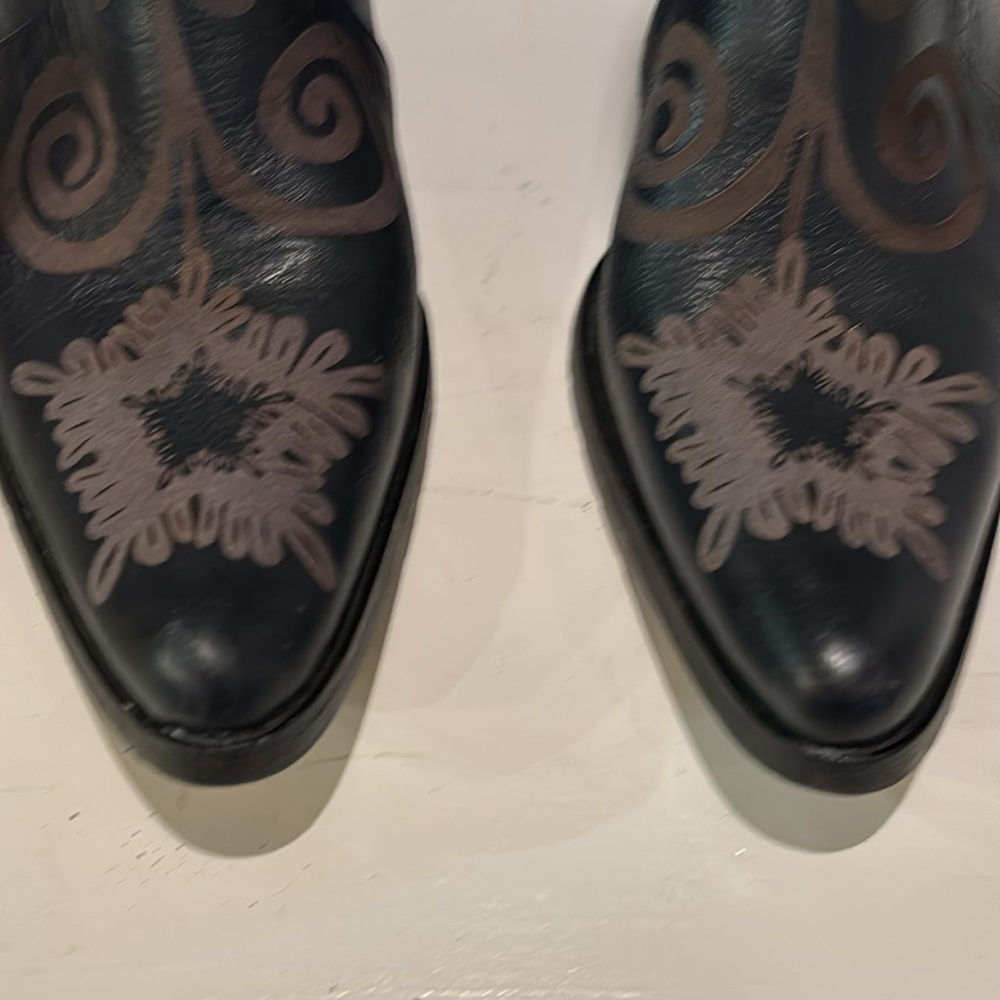 ARTEMIS ERKAN DEMIR DARK NAVY TAUPE DESIGN LEATHER ARTISAN BOOTS WOMEN’S SIZE 36 - Picture 12 of 12